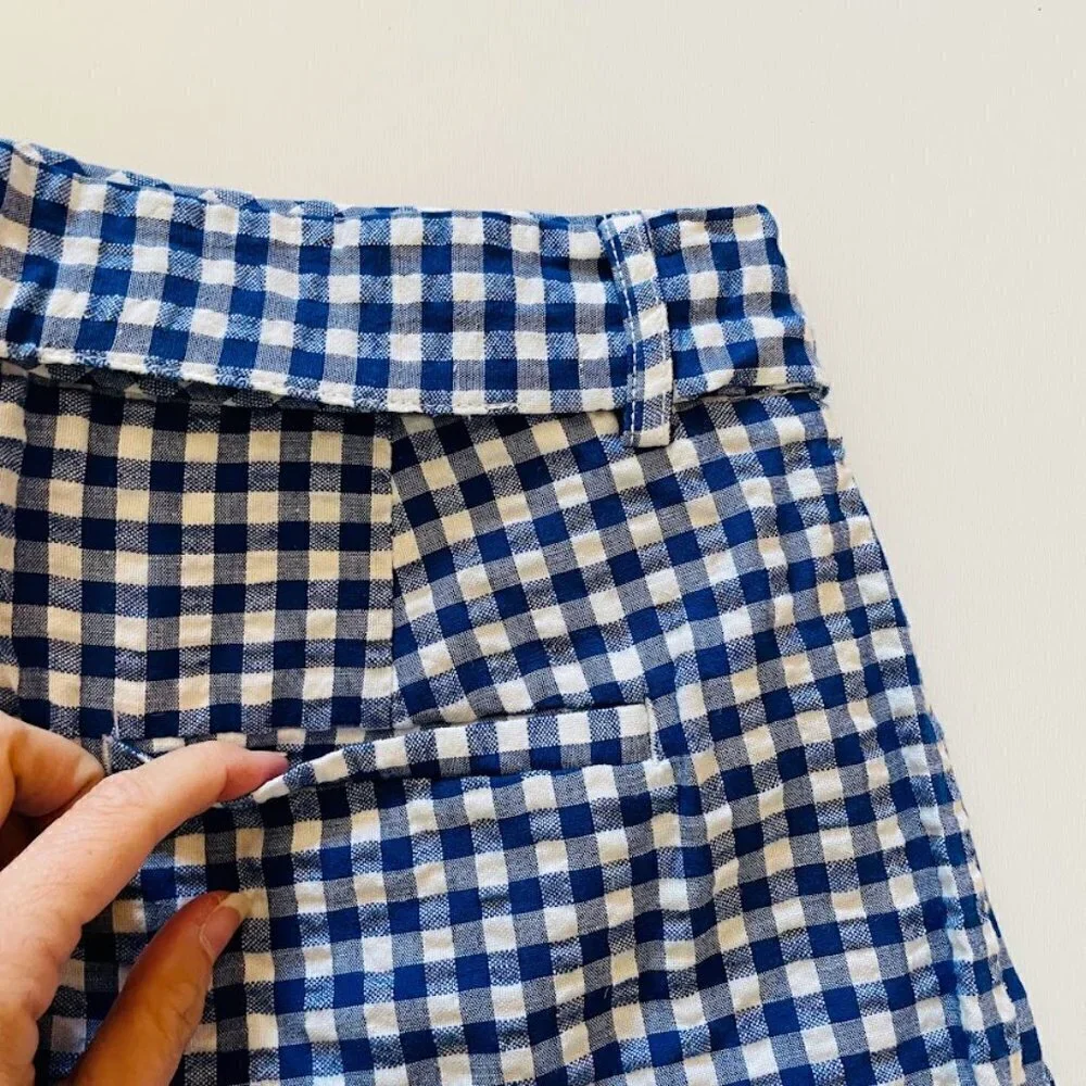 NWT Banana Republic Gingham Checkard Pant Trouser Linen Blue White Belt Tie 8